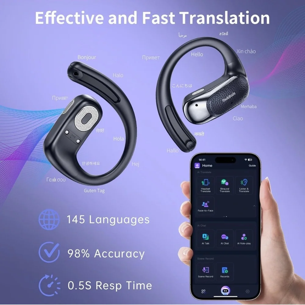 Wireless Translator Earbuds - Black blue